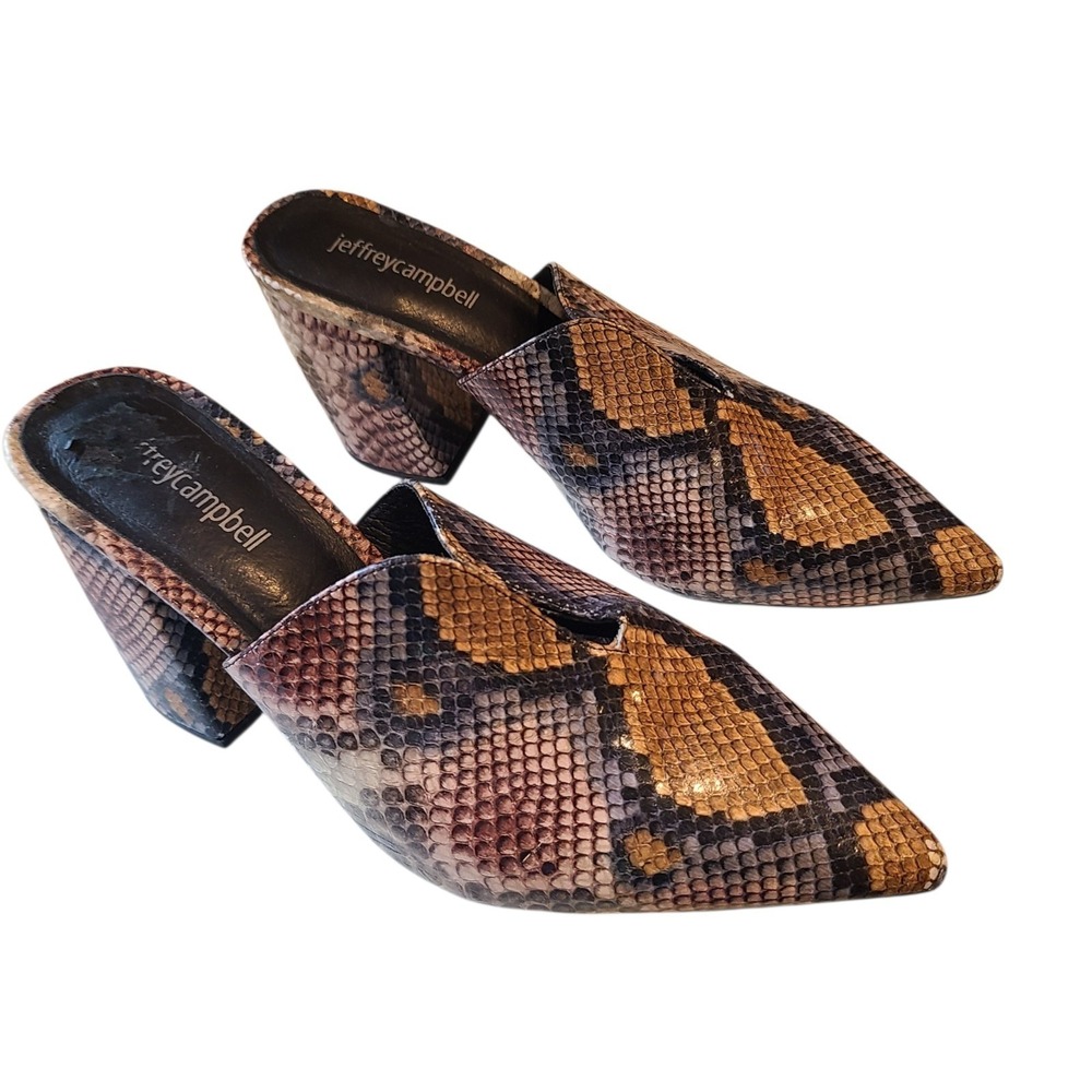 Jeffrey Campbell Pointed Toe Heel‎ Snakeskin Mules Slip On Size 11 Womens - Picture 2 of 8